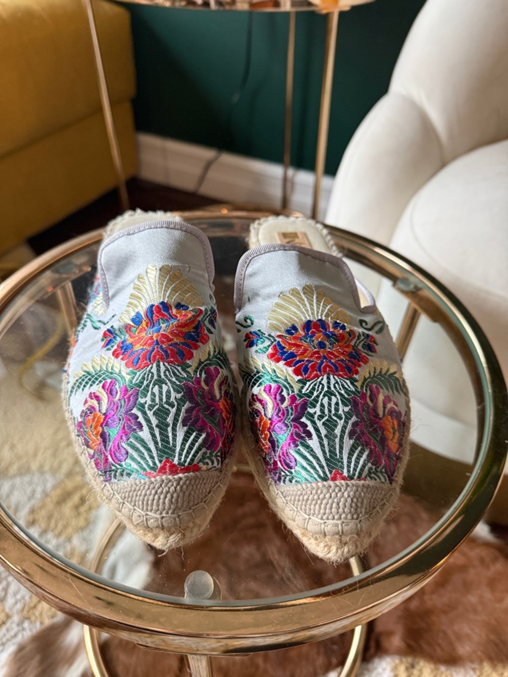Floral Embroidered Slip-On Espadrilles - Multicolor